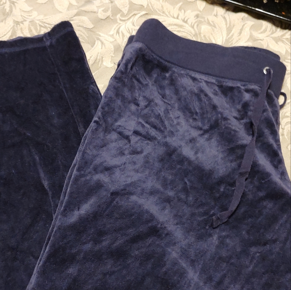 💜🍇💜 Luscious Plush Rhinestone Deep Grape Purple Velvet Velour Sweatpants - MT - Picture 5 of 8
